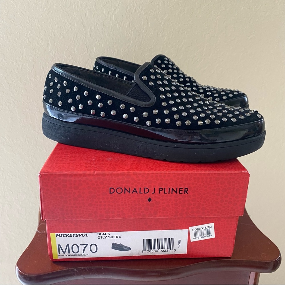 Donald J Pliner Mickeyspol Black Oily Suede Studded Loafer Size 7 - Picture 11 of 14